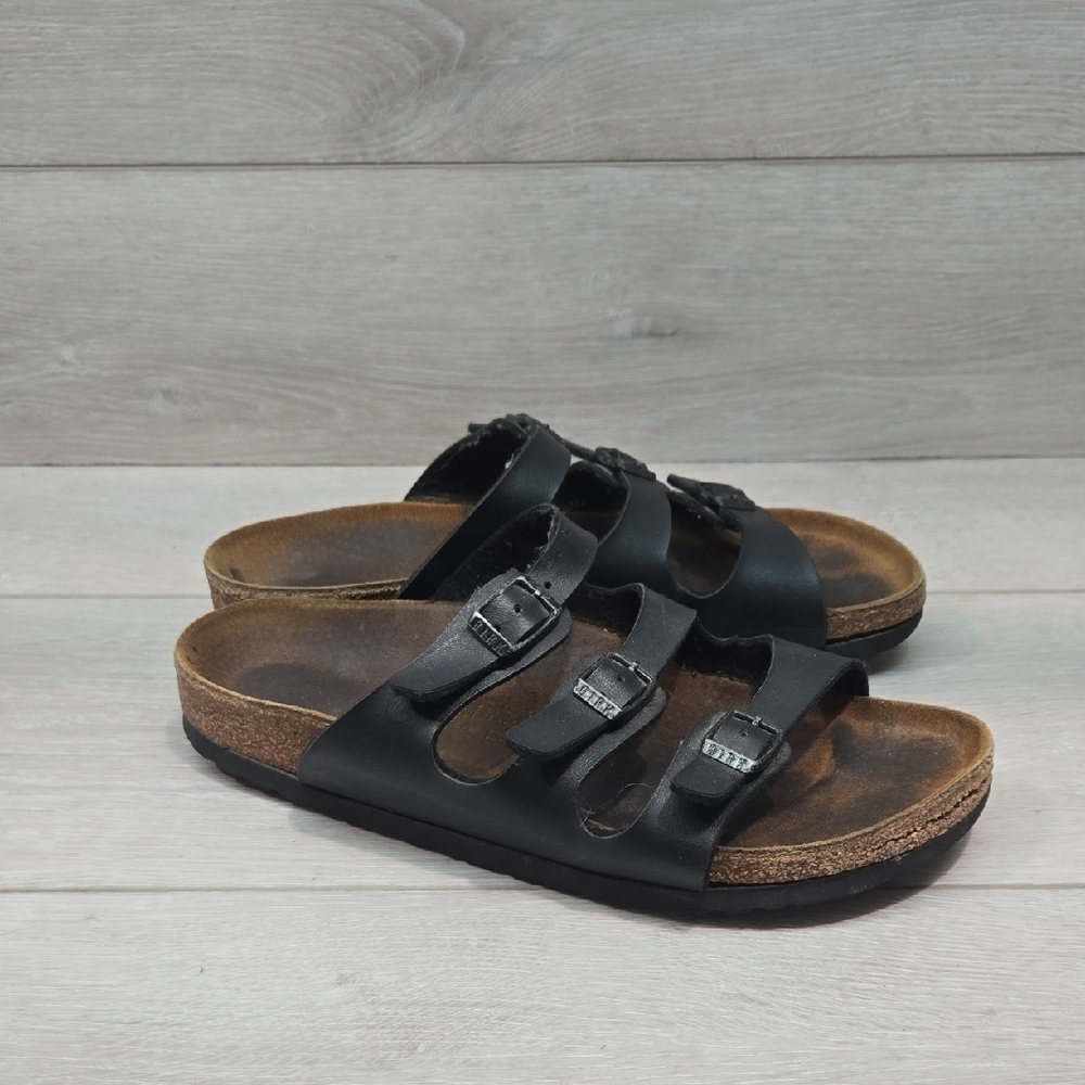 Birkenstock Women Florida Black Strappy Sandals Shoes Sz 38/7 Narrow